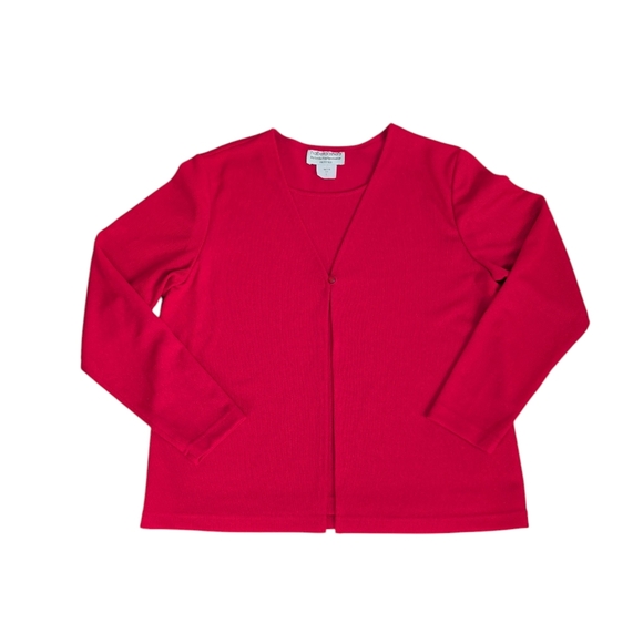 Vtg. Haberdashery by Leslie Fay Sportswear Mock Two-Piece Cardigan LP Red - Picture 2 of 15